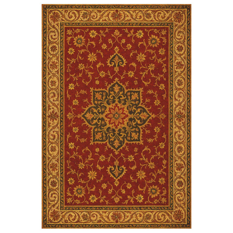 Zyana Collection Digital Print Cotton-Polyester Red Yellow Moroccan Rug, Rectangle 2'8" x 5'
