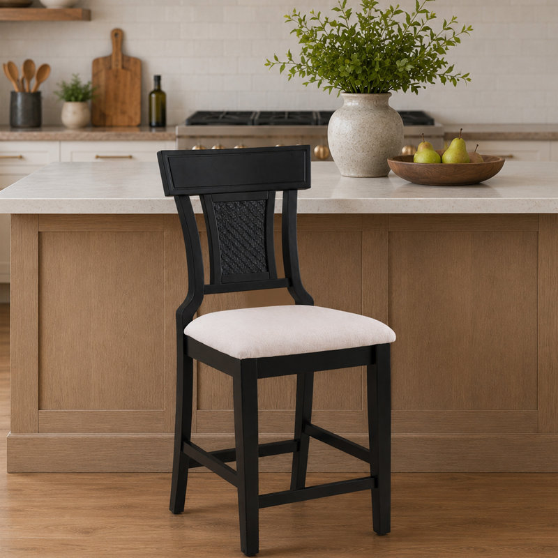 Tabouret de bar et de comptoir en bois massif Gober, Tabouret de comptoir (siège d'une hauteur de 26 p, Noir