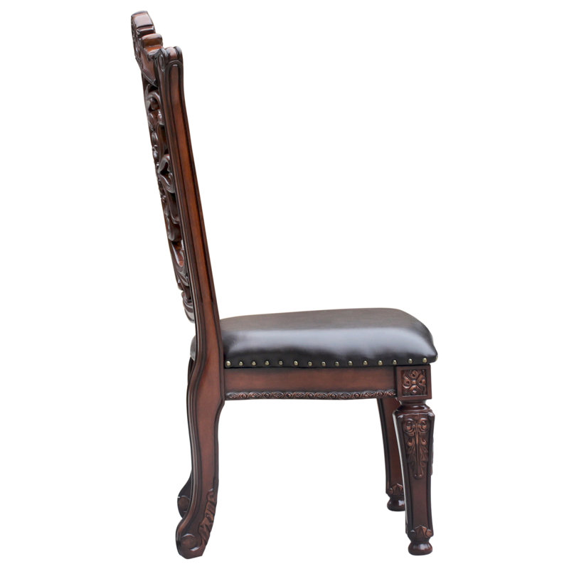 De 2 chaises d'appoint, avec base complexe et stable, 2 chaises, perle antique, coussin de siège floral, Brun, Cerisier