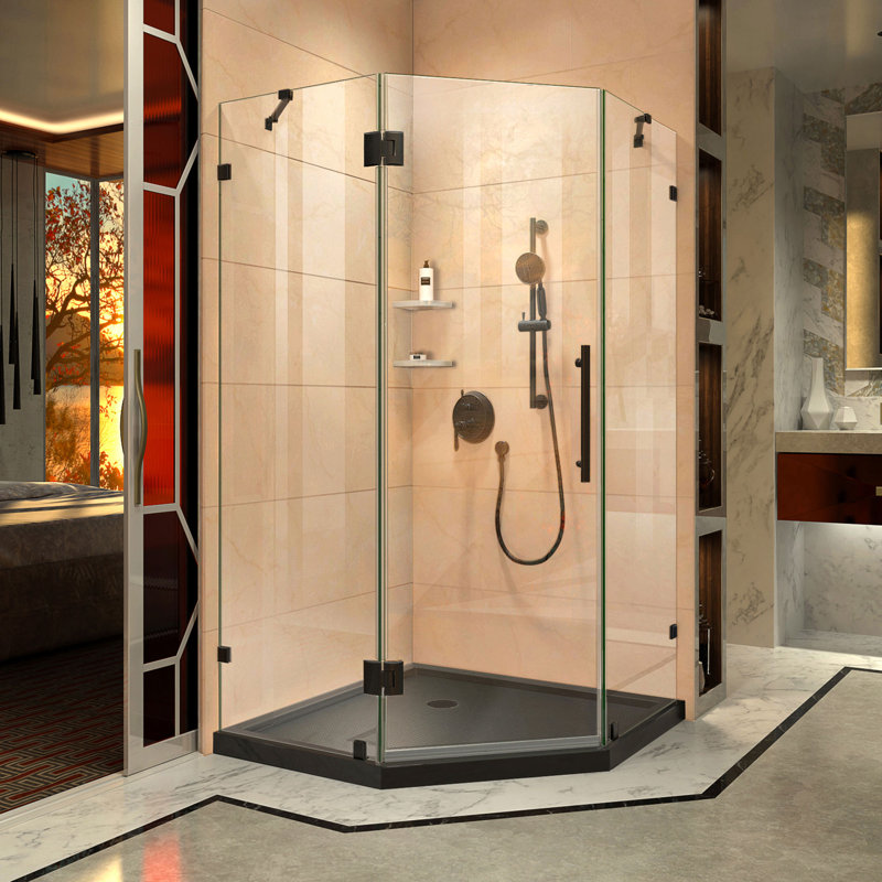 DreamLine Prism Lux 40" x 74.75" Neo-Angle Hinged Shower Enclosure with Base Included, Matte Black/Black