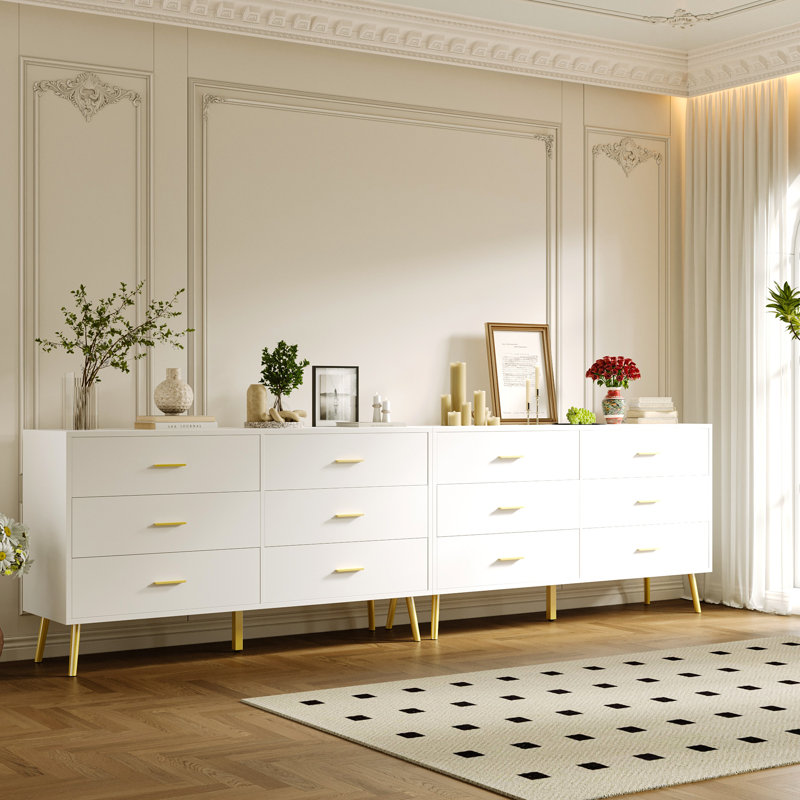 94"W 12 Drawer Dresser, White