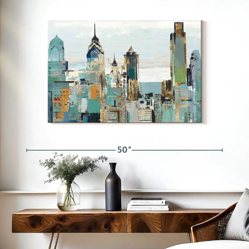 Sireci Teal City I, 26" H x 39" W