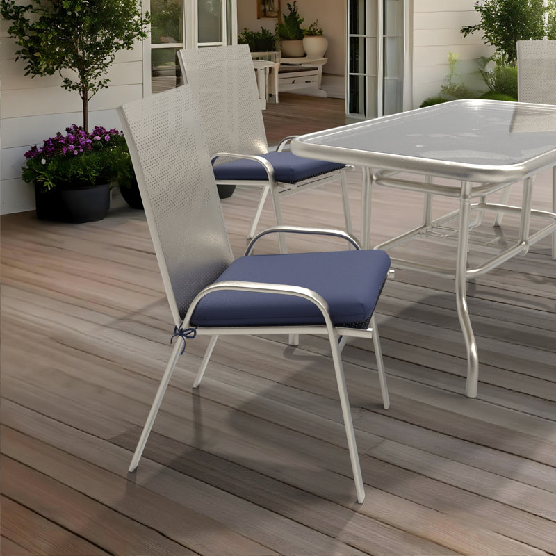 Indoor/Outdoor Square Dining Chair Cushions (Set of 2), 3" Foam Replacement Cushion, Navy Blue, 2