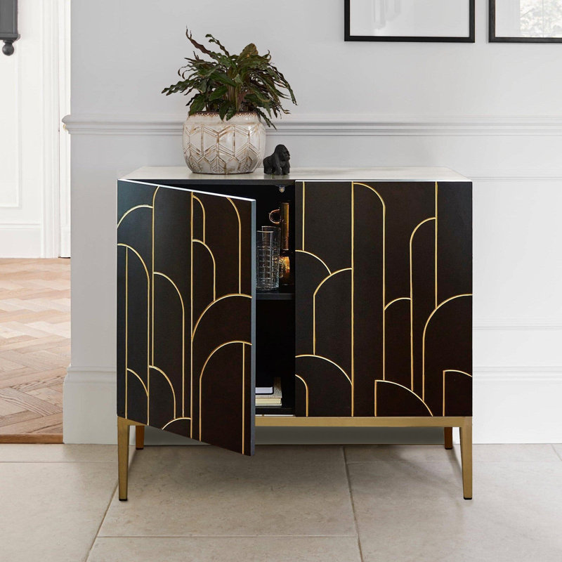 Heathfield 87cm Sideboard, Noir Black, 77 cm H x 90 cm W x 40 cm D