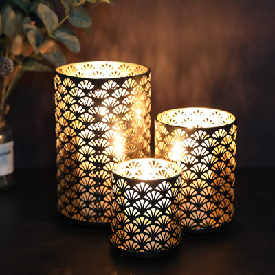 Bronze Set of 3 Metal Hurricane Candle Lanterns