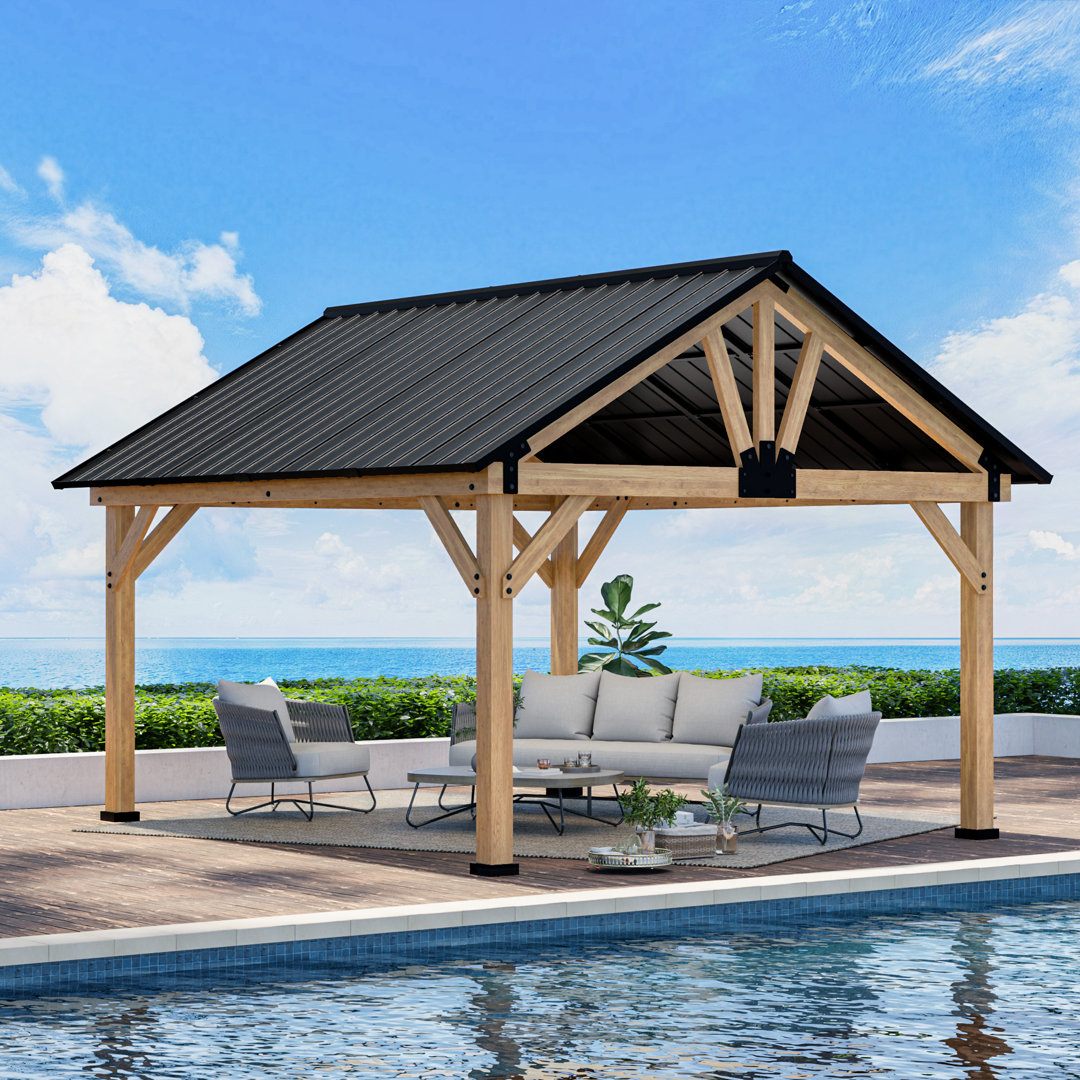 13 Ft. W X 11 Ft. Solid Wood Patio Gazebo Joyside