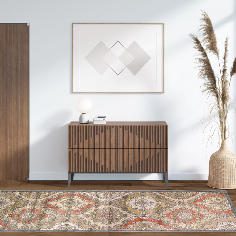Tapis de couloir géométrique 100% polypropylène Peretsman, motif de losanges doux et durable