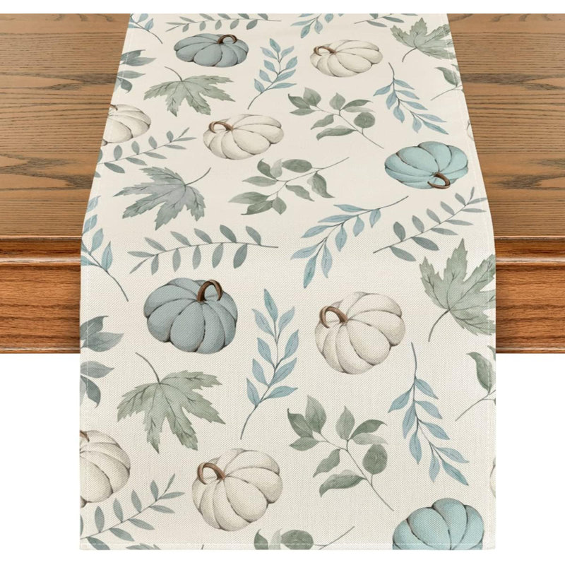 Chemin de table, décoration de table de salle à manger pour la maison, L 13 po x L 48 po, Bleu, citrouilles