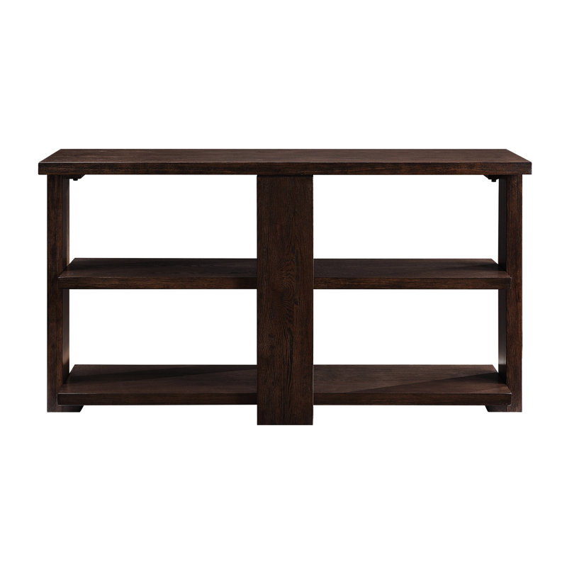 Table en noyer avec 2 tablettes fixes en bois, tablette rectangulaire en bois de peuplier
