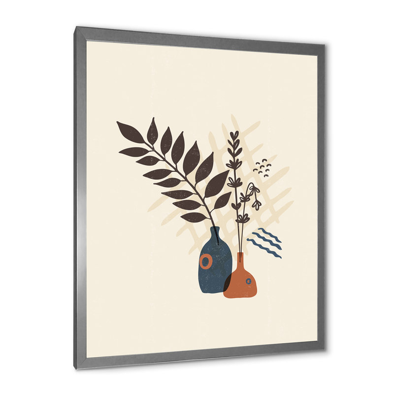 Vintage Boho Minimalistic Flowers I - Photographie de cadre photo sur toile, H 32 po x l 24 po x P 1 po, Encadrement argenté
