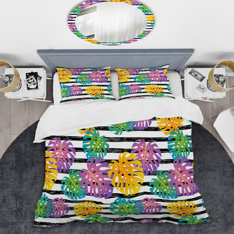 Ensemble de housse de couette en microfibre mauve / jaune 3 pièces, Housse de couette pour très grand lit et 2 très