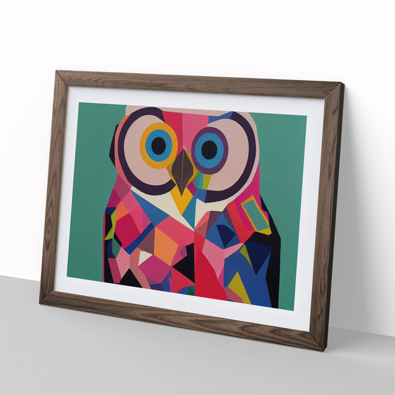 Abstract Owl in Colour - Framed Print, 46cm H x 64cm W x 2cm D, Walnut