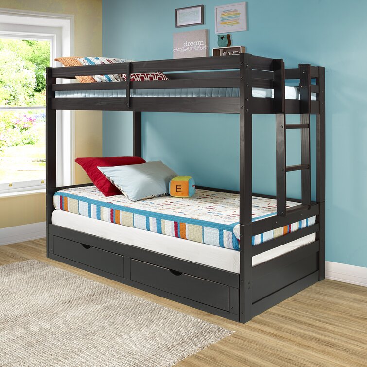 Fern Rock Twin to King Solid Wood Extendable Daybed with Loft Bunk and 2 Storage Drawers Guest Bed