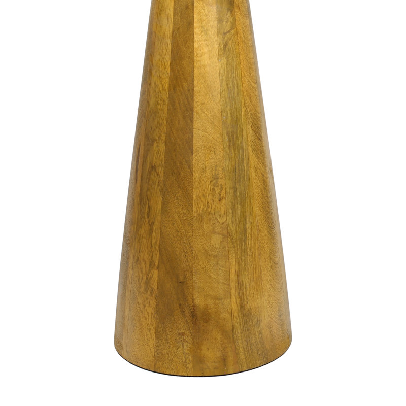 Table à boissons ronde en bois de manguier moderne de 21,5 po avec plateau en verre noir et base en cône de finition naturelle Linden