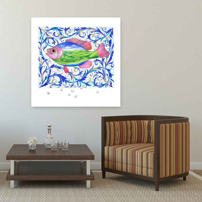 Pearl Fish Colorful Vibrant Whimsical Fish Landscape Nature Wall Art Print 1 Piece Wrapped Canvas Wall Art