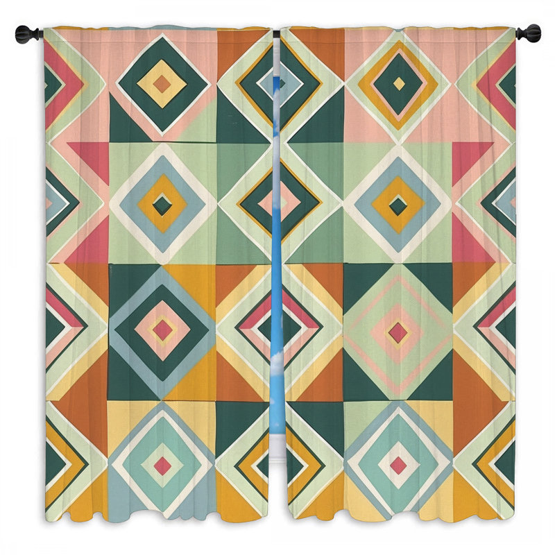 Rideaux géométriques à carreaux géométriques abstraits - 2 panneaux, L 20 po x L 52 po