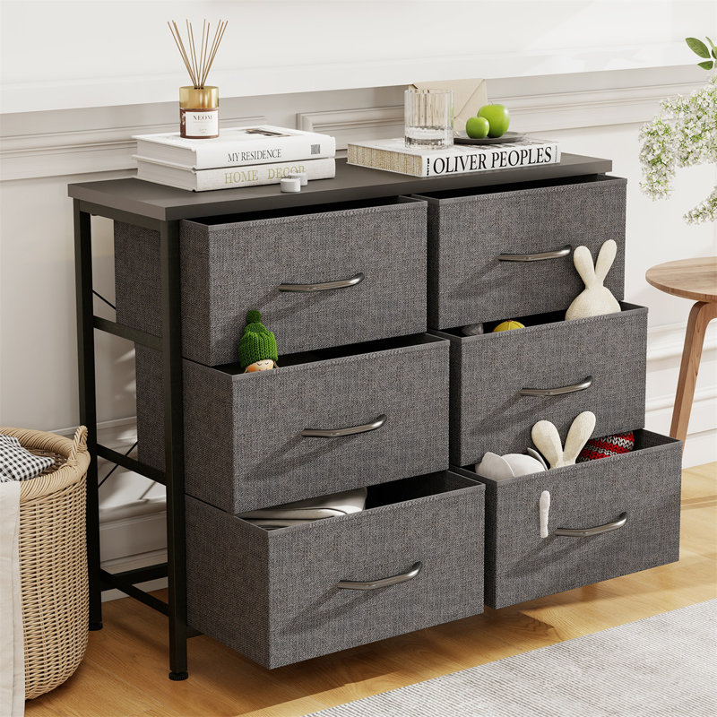 Dresser With 6 Fabric Drawers, Tall Dresser For Bedroom, Large Dresser Fabric Chest For Living Room, Gray