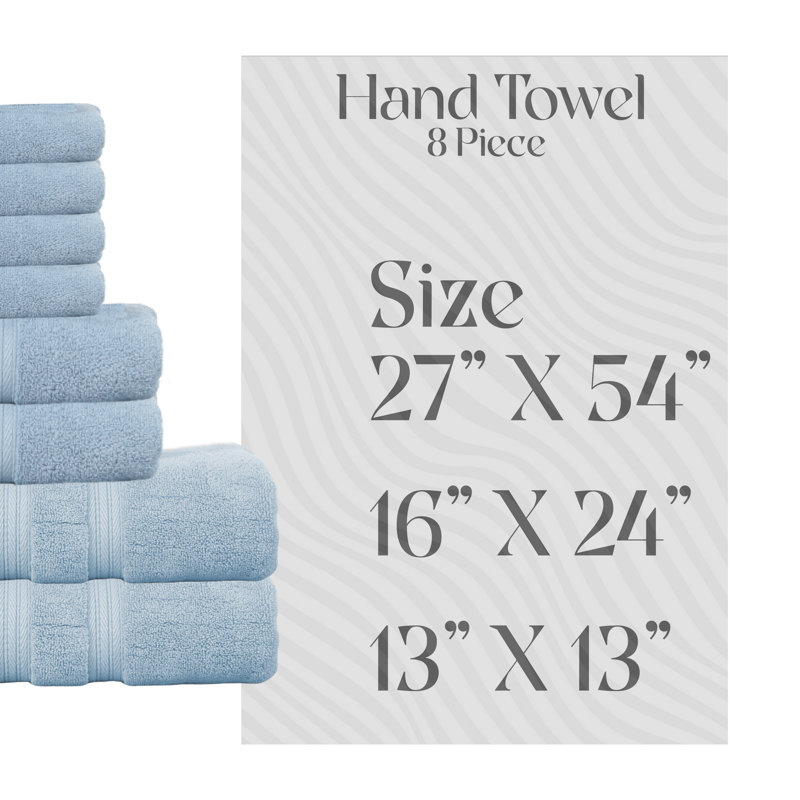 Elegance Essentials 550GSM 100% Cotton Zero Twist Bath Towel Set(2 Bath, 2 Hand Towel & 4 Washcloth), Blue