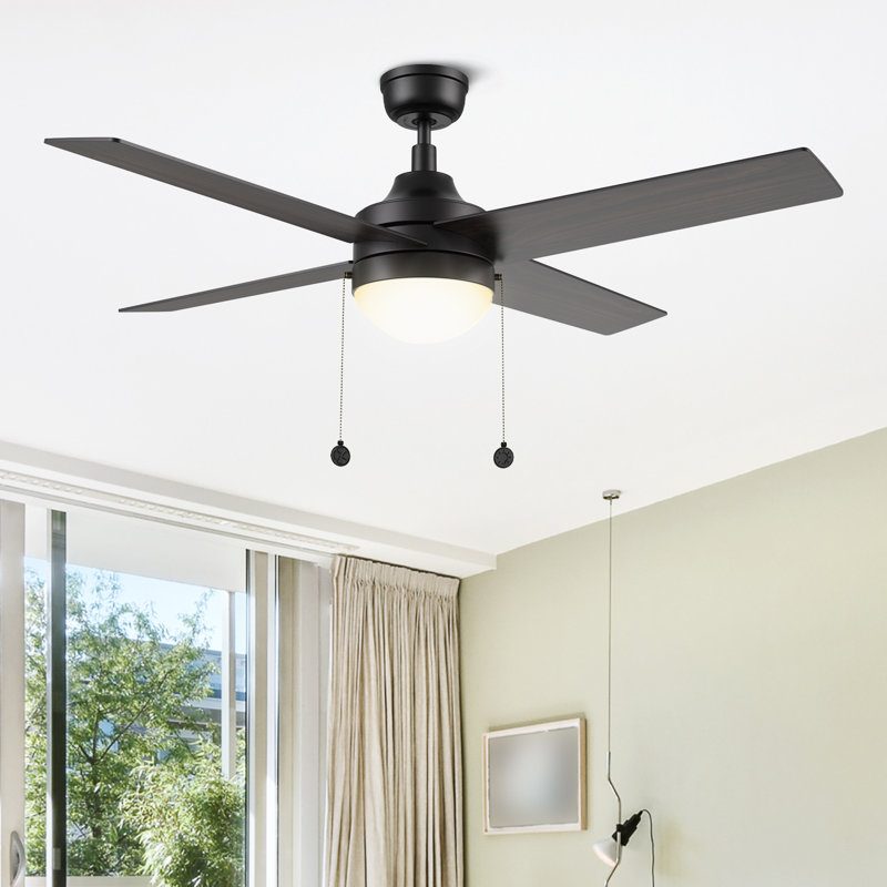 Joahan 52'' Ceiling Fan with LED Lights, Black with Black Blades