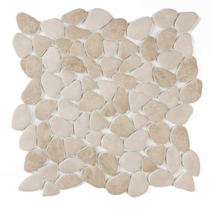 Huron 12" x 12" Sand Stone Matte Glass Pebble Mosaic Floor and Wall Tile, Sand Stone