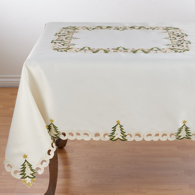 Commodore Holiday Christmas Tree Tablecloth, 104" x 67", Ivory