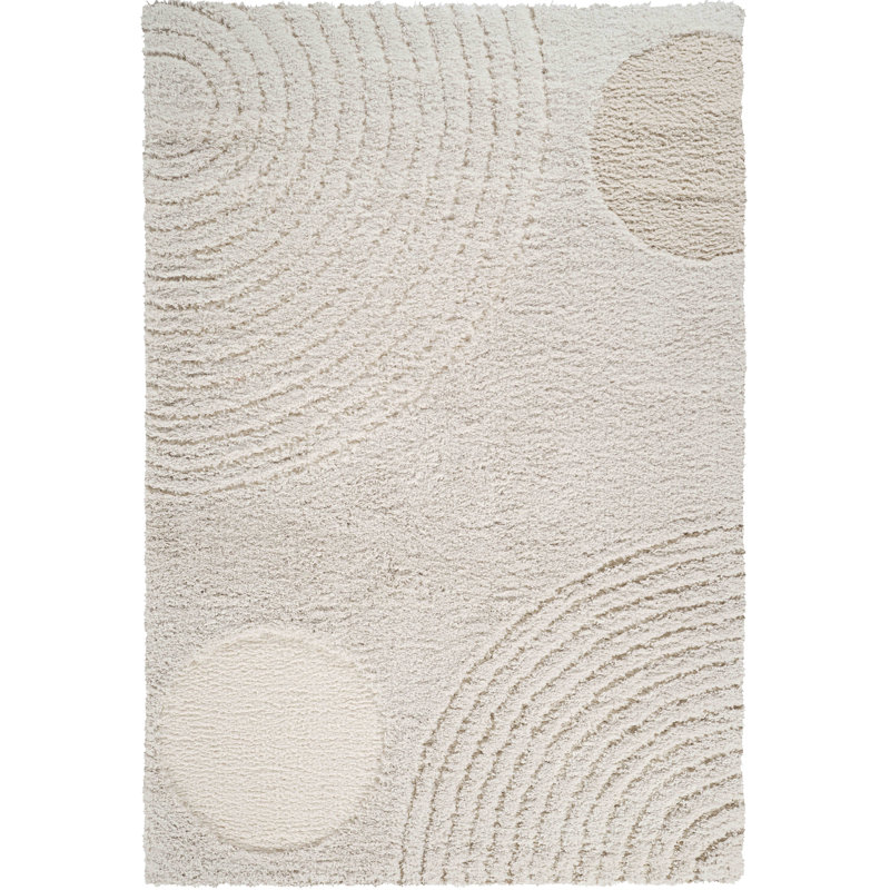 Abani Rugs GLE100A Abstract Circle Shag Cream Area Rug, Rectangle 6' x 9'