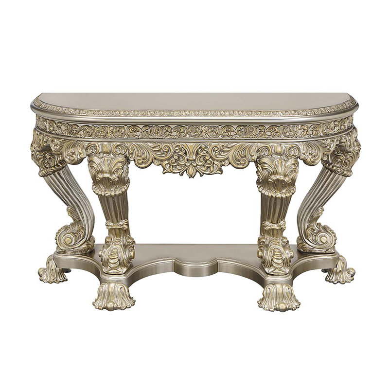 Danae Transitional Sofa Table in with Ornate Carvings Champagne & Gold