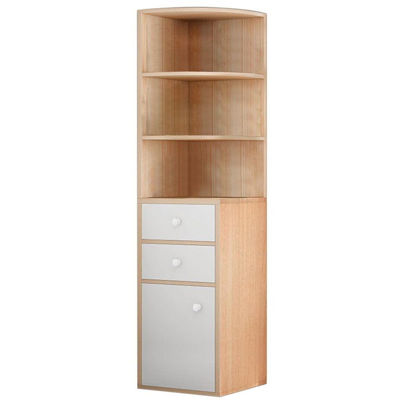 Grande armoire d'angle Eara, armoire de rangement d'angle pour canapé, huche d'angle triangulaire avec tablettes ouvertes, tiroir, porte simple, armoire de rangement pour salle de bain, salle de séjour, cuisine