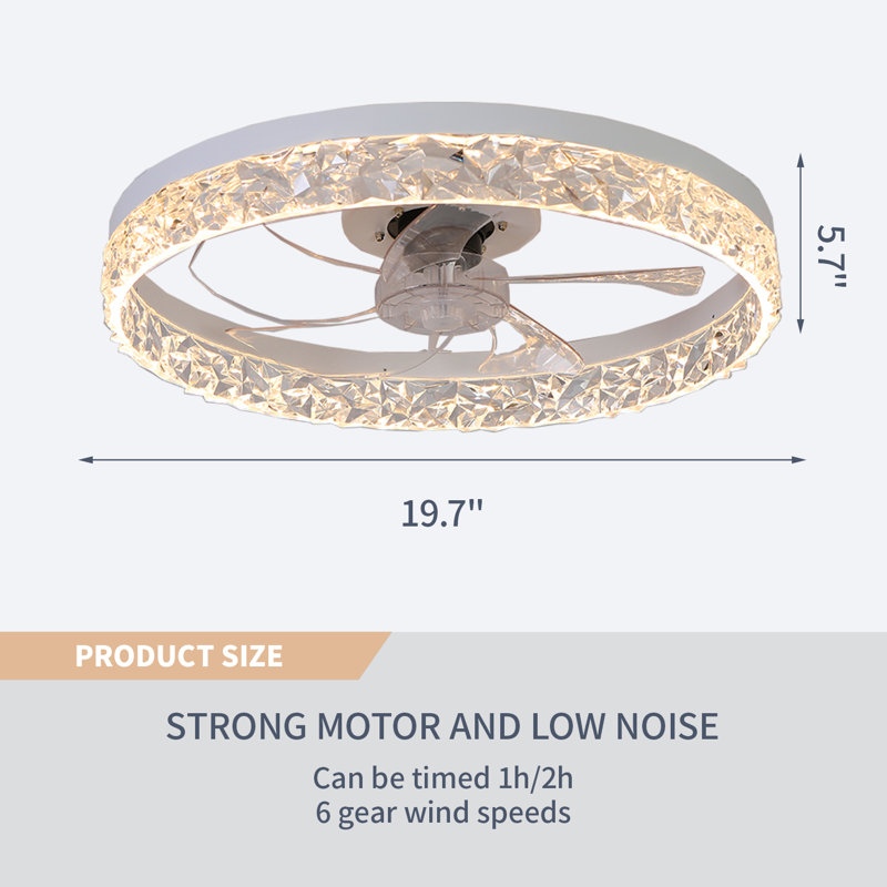 20" Low Profile LED Ceiling Fan with Light, Remote & App Control, 6 Speeds, Dimmable, White