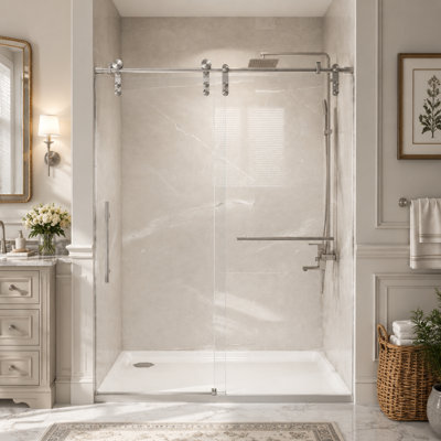 44-48" W x 76" H Frameless Sliding Shower Door, 5/16" Tempered Glass, Brushed Nickel