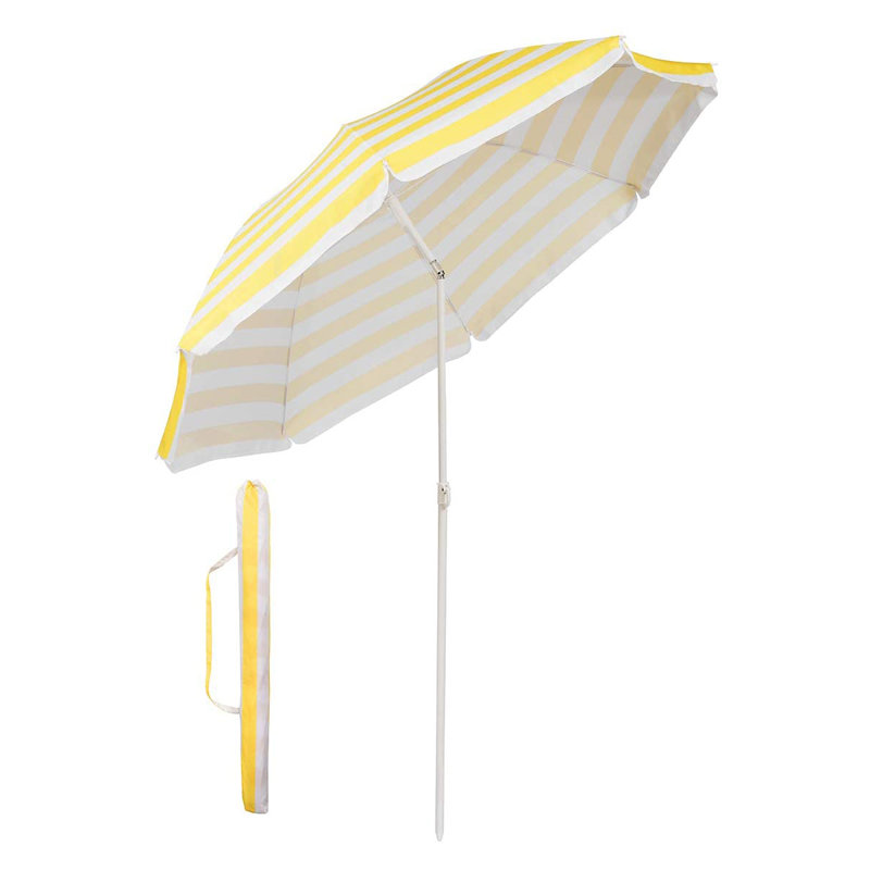 1.6m Beach Parasol, Yellow/White Stripes