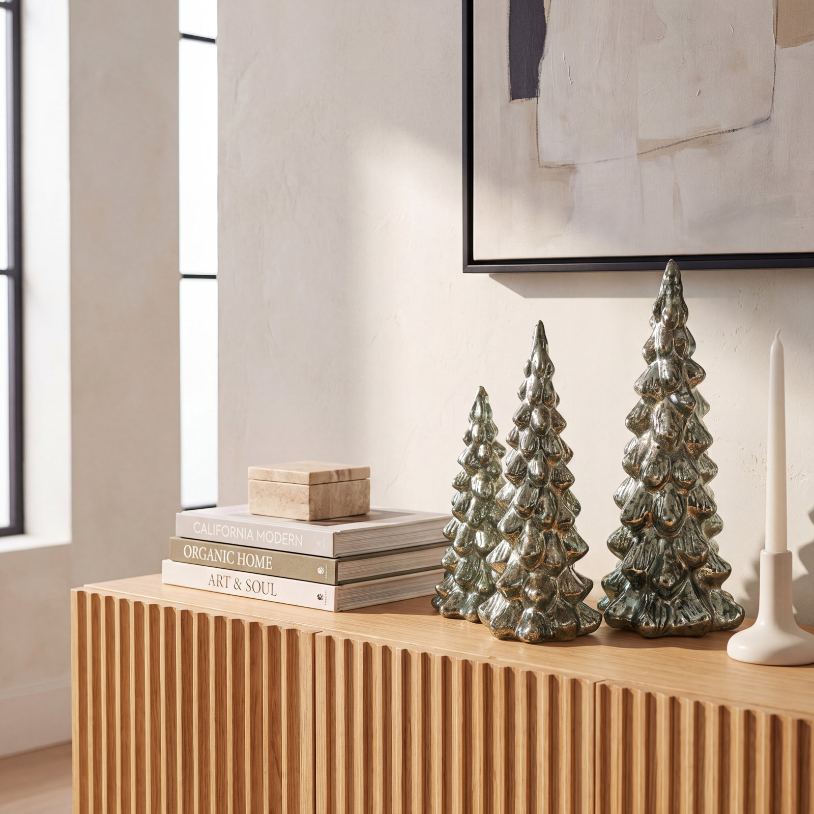 Lighted Mercury Glass Tabletop Tree Set