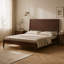 Cadre de lit plateforme en bois de bambou massif de style Mid-Century avec lattes de bois et support en métal de style Mid-Century danois moderne, aucun sommier nécessaire, assemblage facile, chocolat, grand-133671045
