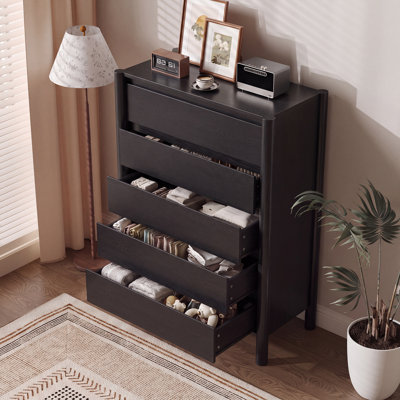 Commode 5 tiroirs Hingham 45,3 ", commode en bois pour chambre à coucher, salon, noir