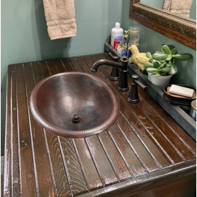 19" Oval Hand-Hammered Copper Bathroom Sink with Drain