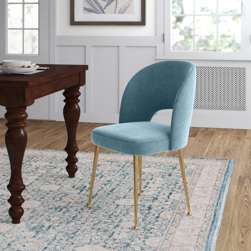 Rizo Cognac Velvet Chair, Sea Blue Velvet