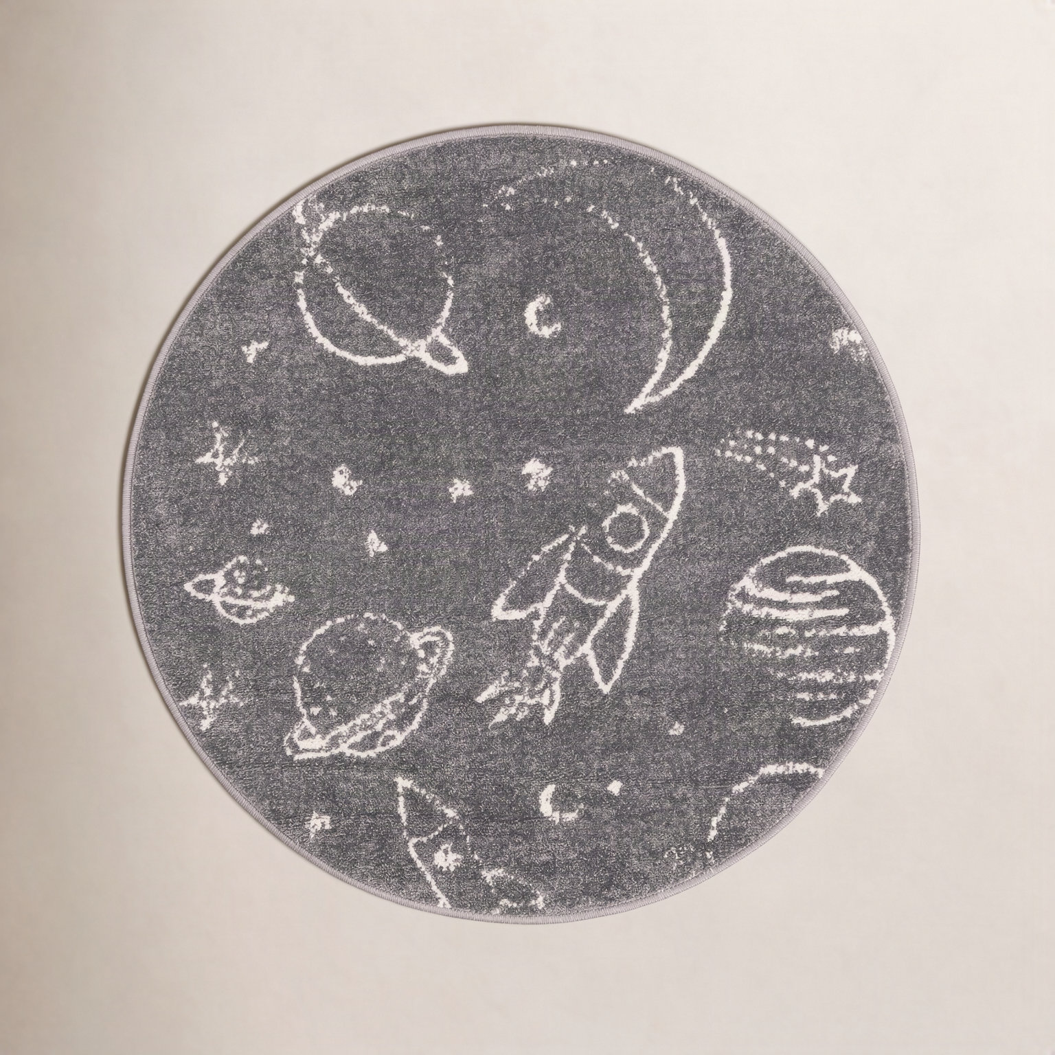 Kids Area Rug, Gray, Round 3'3"
