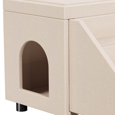 Pet Stairs with Toy Storage, 3-Step Foldable Design for Beds and Sofas