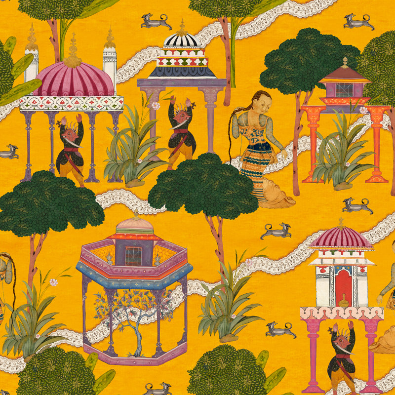 Tales Of Maghreb Wallpaper Roll, Green/Pink/White/Yellow