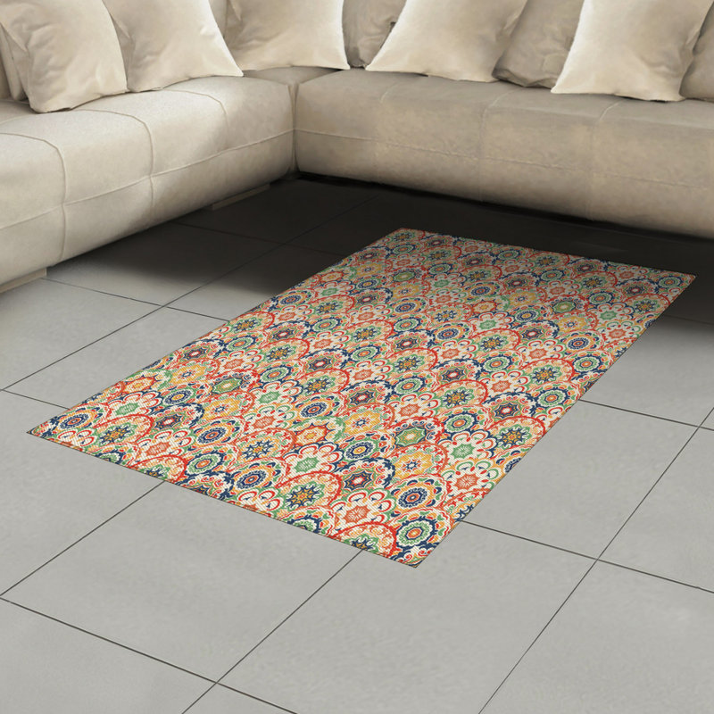 Geometric High Density Long Fiber Poly Threads Decorative Area Rug Carpet, Rectangle 4' x 5'8"