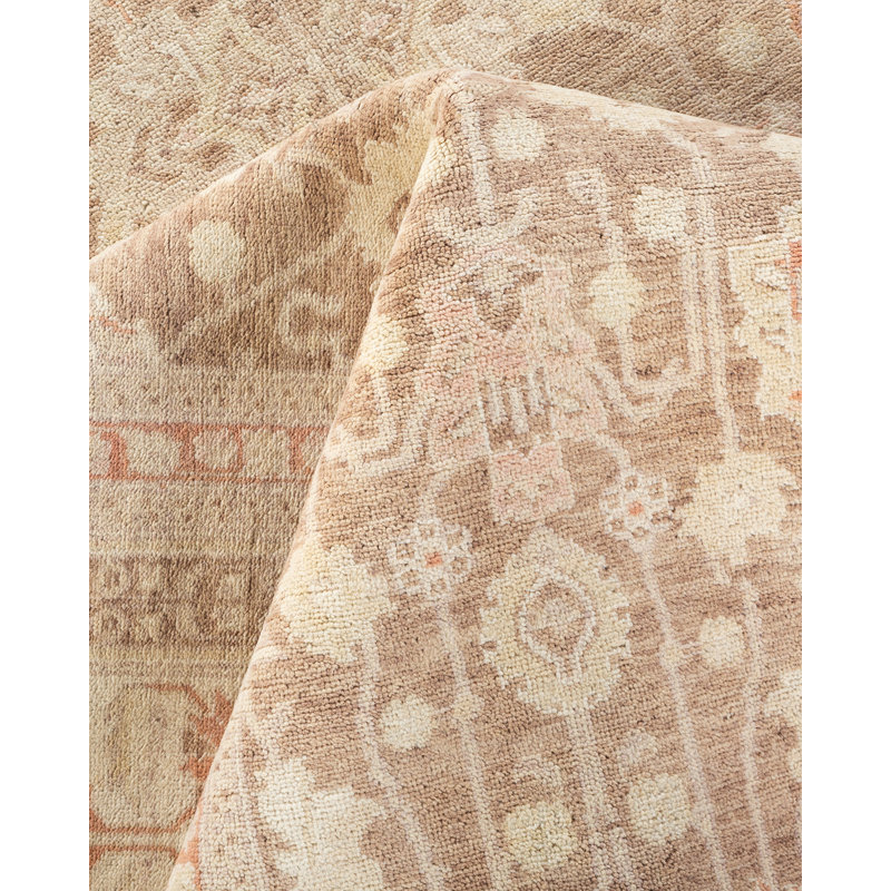 Tapis unique noué à la main beige / gris Keenan, 8 pi 1 po x 9 pi 10 po