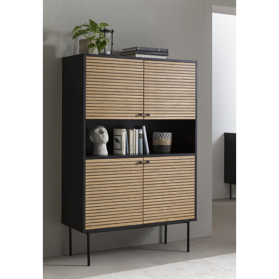 Highboard Schwarz/Eiche Echtholzfurnier