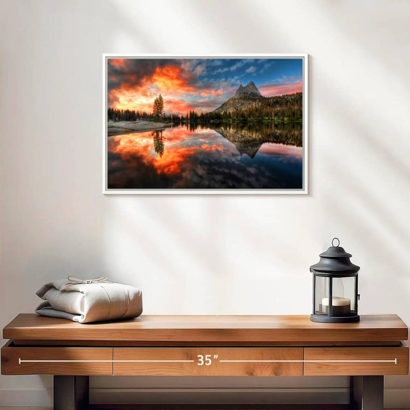 Coucher de soleil au parc Yosemite, Cadre flottant blanc, 19 po x 13 po