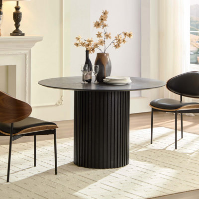 46.45 Inch Black Mid-Century Modern Round MDF Dining Table For Dining Room
