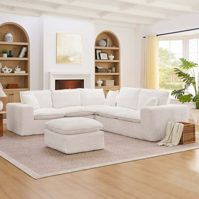 Canapé modulaire en L avec repose-pieds mobile Boucle: confort en nuage sans assemblage