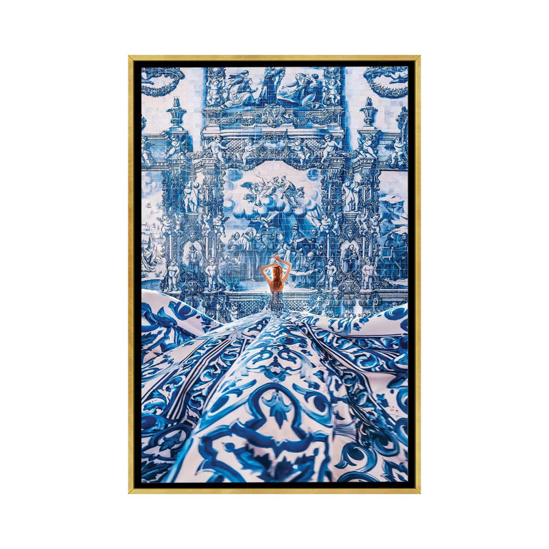 Azulejo Dream par Hobopeeba - reproduction imprimée, Toile encadrée d'or, Pas de tapis, H 26 po x l 18 po x 1,5 po