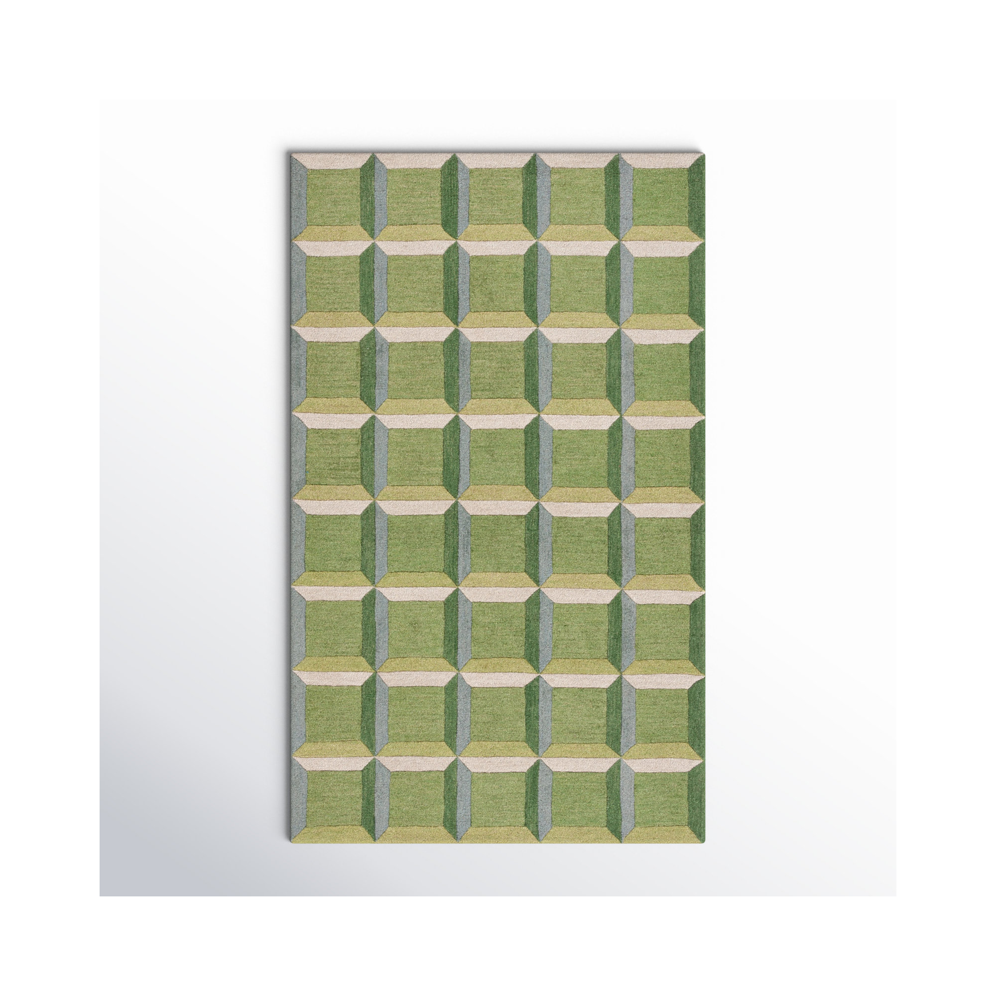 Giedre Geometric Hand Tufted Cotton/Wool Area Rug in Green/Beige, Rectangle 2' x 3'