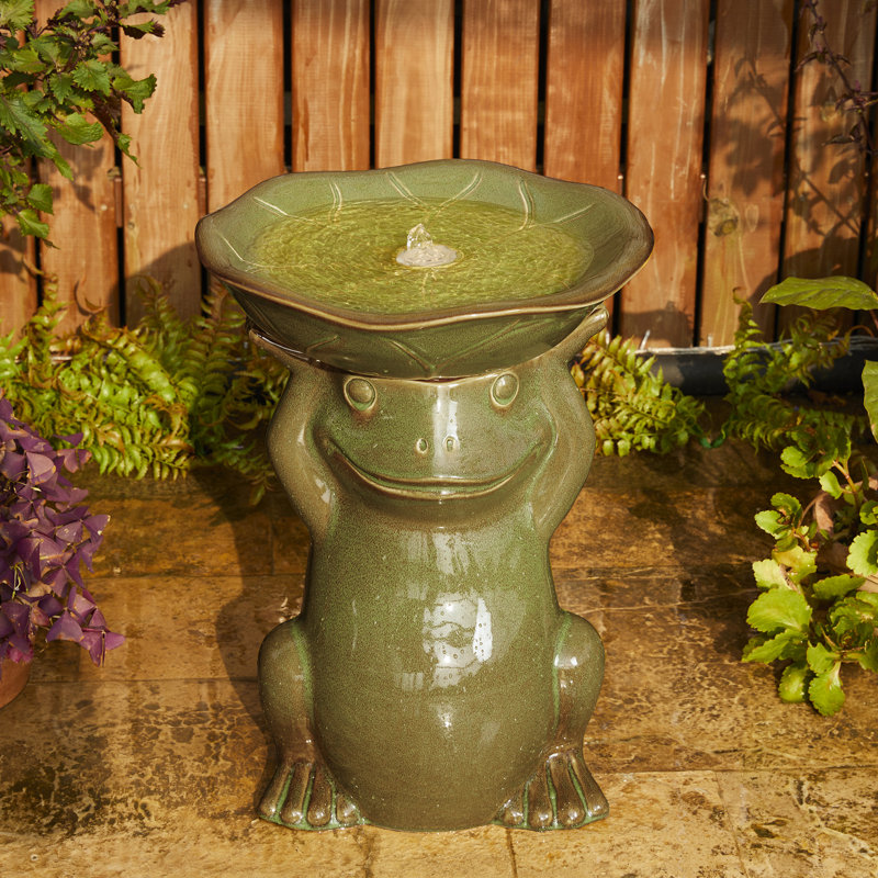 Fontaine de sol en céramique 21 pi x 21,5 po avec abat-jour Lotus Birdbath