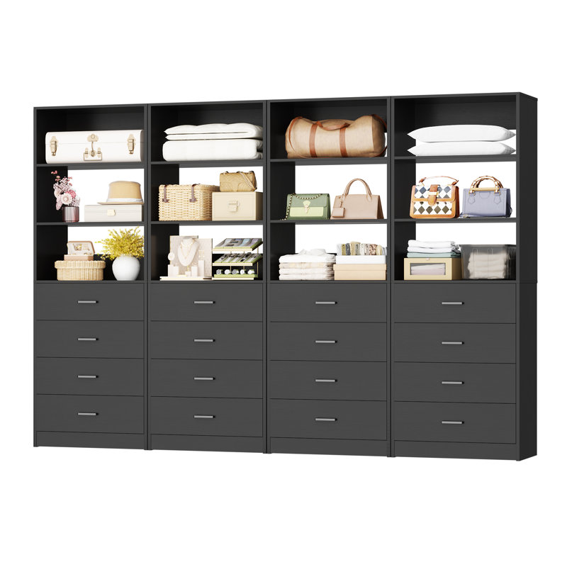 Closet System with 16 Drawers and Shelves, Black