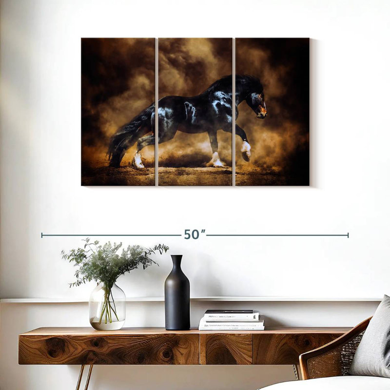Cheval de trait noir, H 24 po x l 38 po